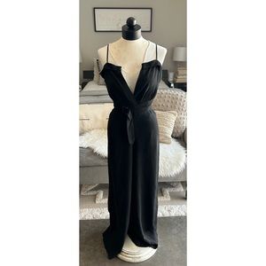 Fame and Partners Black Wide Leg Jumpsuit Size 8 Deep Neck Cocktail